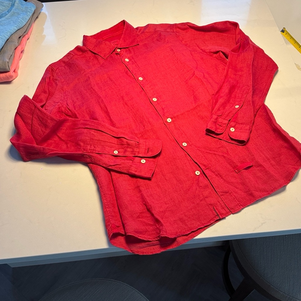 Tintoria Mattei 954 Designer Red Button Down Linen Shirt Italy Sz 42